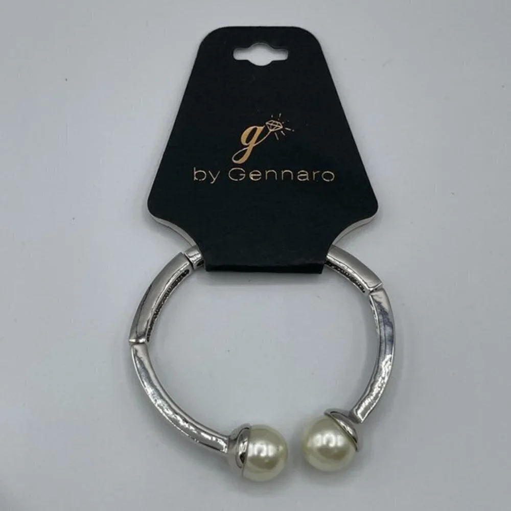 g by Gennaro Silver Imitation Pearl Open Cuff Bangle Bracelet